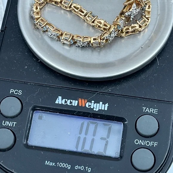 ✨ Vintage Sterling Silver & Gold-Plated Blue Gemstone Bracelet - Picture 16 of 16